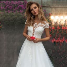 image-Wedding Dresses Vertigo De Novia Short Sleeves Scoop Neck Illusion