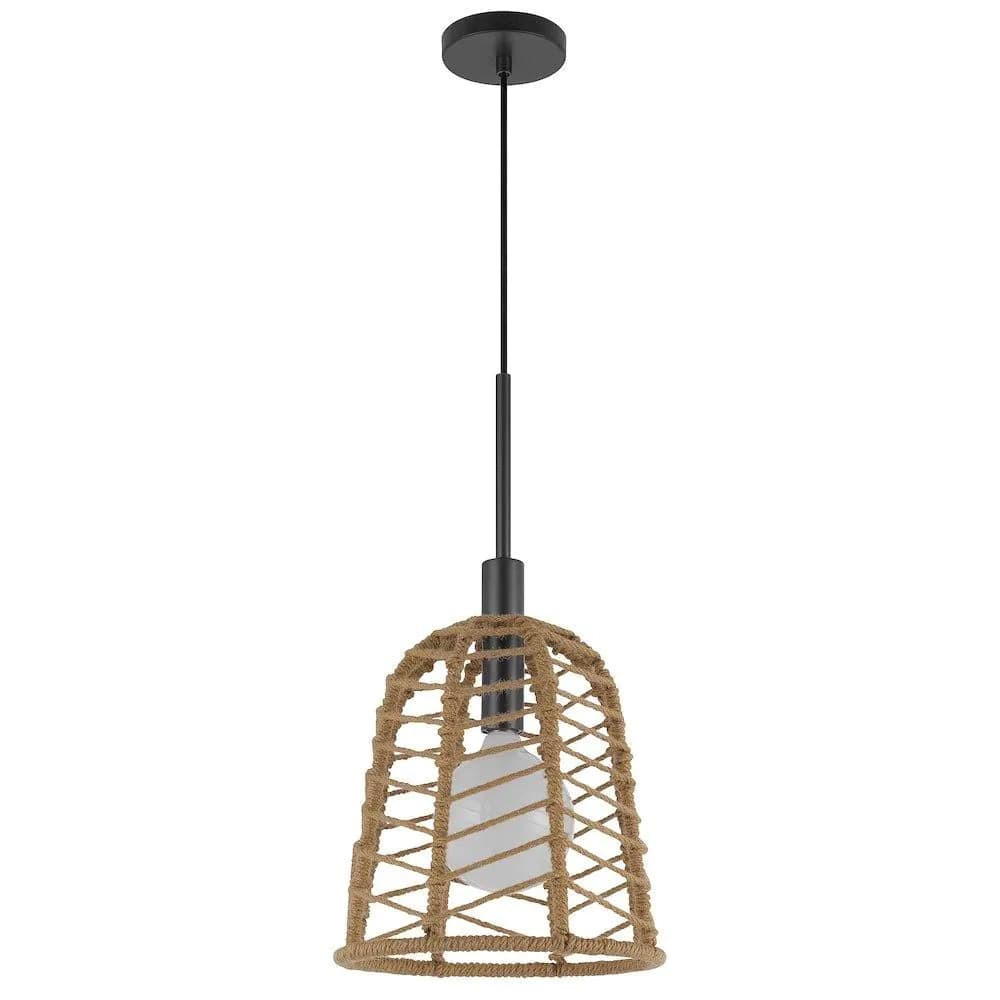 image-Parkton 60W Metal Pendant With Burlap Roped Shade
