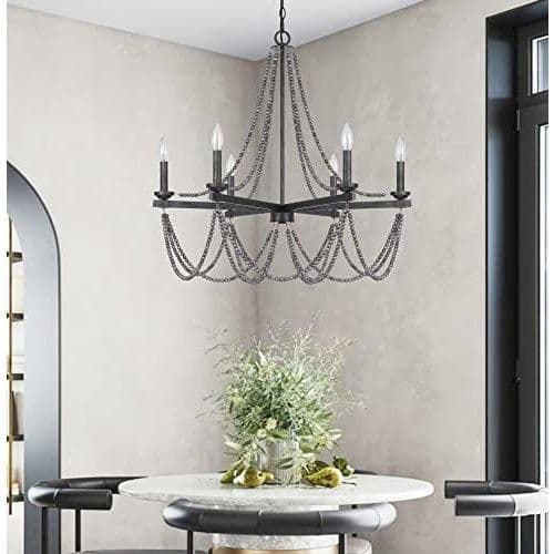image-60W X 6 Ventura Metal Beaded Chandelier