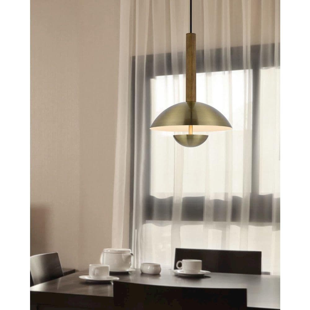 image-Lakeland 15W Intergrated Dimmable Led Metal / Birch Wood Pendant Light