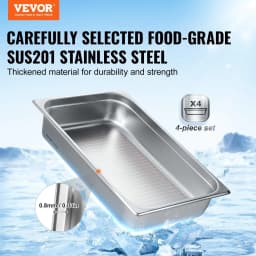 image-VEVOR 4 Pack Hotel Pans, Full Size Anti-Jam Steam Pan with Lid, 0.8mm Thick Stainless Steel Steam Table Pan, 4-Inch Deep Commercial Table Pan, Catering Storage Food Pan, for Industrial & Scientific