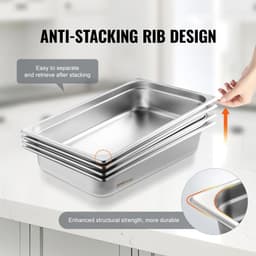 image-VEVOR 4 Pack Hotel Pans, Full Size Anti-Jam Steam Pan with Lid, 0.8mm Thick Stainless Steel Steam Table Pan, 4-Inch Deep Commercial Table Pan, Catering Storage Food Pan, for Industrial & Scientific