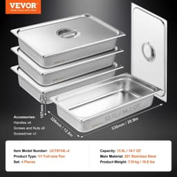image-VEVOR 4 Pack Hotel Pans, Full Size Anti-Jam Steam Pan with Lid, 0.8mm Thick Stainless Steel Steam Table Pan, 4-Inch Deep Commercial Table Pan, Catering Storage Food Pan, for Industrial & Scientific