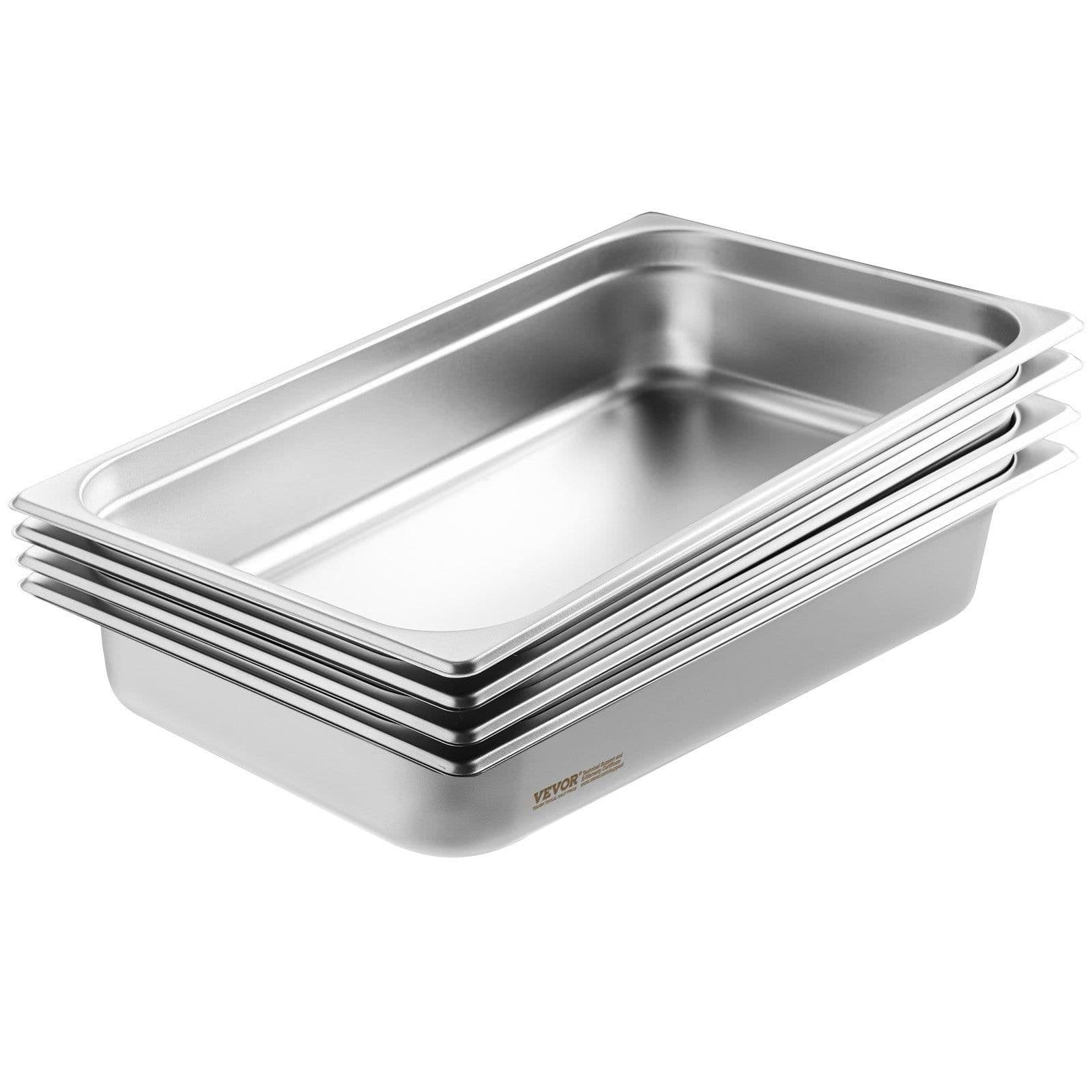 image-VEVOR 4 Pack Hotel Pans, Full Size Anti-Jam Steam Pan with Lid, 0.8mm Thick Stainless Steel Steam Table Pan, 4-Inch Deep Commercial Table Pan, Catering Storage Food Pan, for Industrial & Scientific