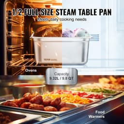 image-VEVOR 6 Pack Hotel Pans, 1/2 Size Anti-Jam Steam Pan, 0.8mm Thick Stainless Steel Restaurant Steam Table Pan, 6-Inch Deep Commercial Table Pan, Catering Storage Food Pan, for Industrial & Scientific