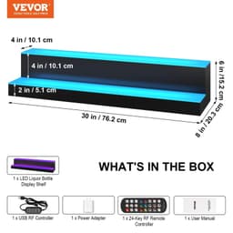 image-VEVOR LED Lighted Liquor Bottle Display, 2 Tiers 30 Inches, Illuminated Home Bar Shelf with RF Remote & App Control 7 Static Colors 1-4 H Timing, Acrylic Drinks Lighting Shelf for Holding 16 Bottles