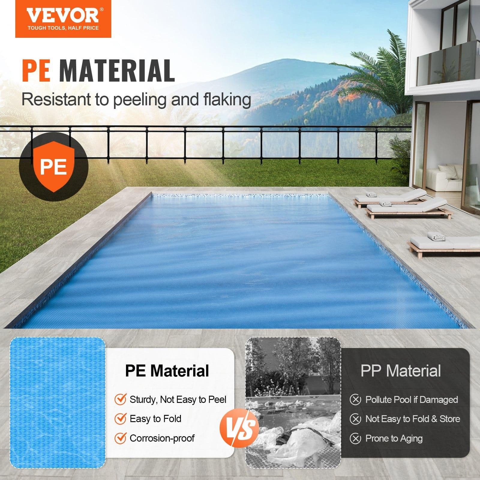 image-VEVOR Solar Pool Cover, 28 x 14 ft Rectangle Solar Blanket for Pools, Inground Above Ground Swimming Pool Solar Cover, 16 mil Solar Covers Blue