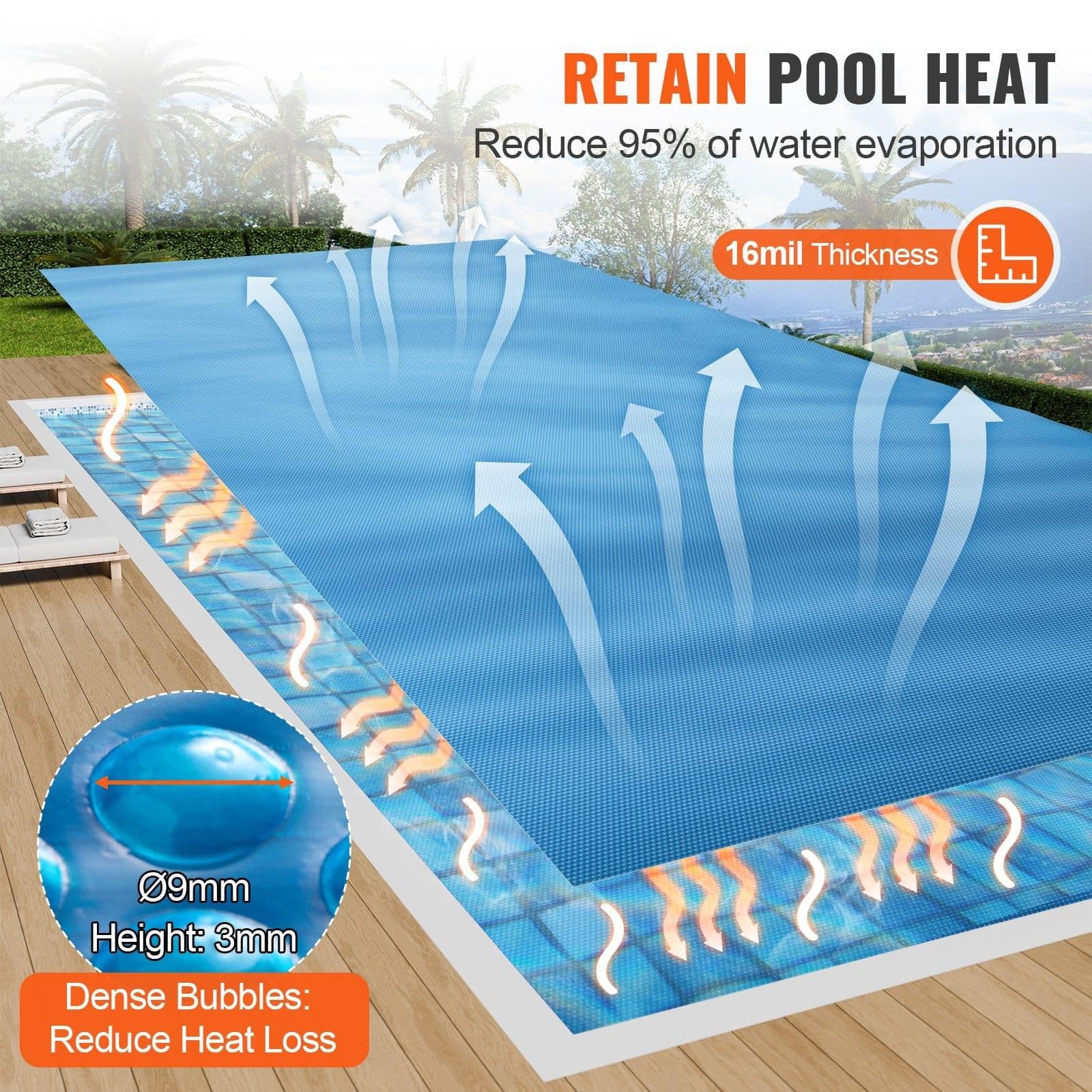 image-VEVOR Solar Pool Cover, 28 x 14 ft Rectangle Solar Blanket for Pools, Inground Above Ground Swimming Pool Solar Cover, 16 mil Solar Covers Blue