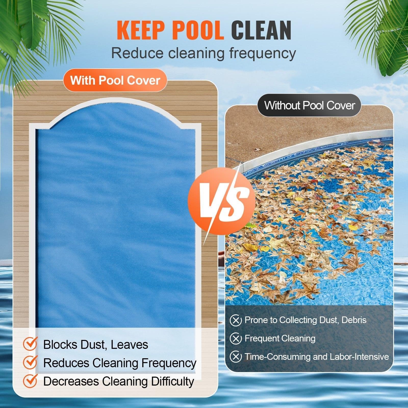 image-VEVOR Solar Pool Cover, 28 x 14 ft Rectangle Solar Blanket for Pools, Inground Above Ground Swimming Pool Solar Cover, 16 mil Solar Covers Blue