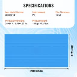 image-VEVOR Solar Pool Cover, 28 x 14 ft Rectangle Solar Blanket for Pools, Inground Above Ground Swimming Pool Solar Cover, 16 mil Solar Covers Blue