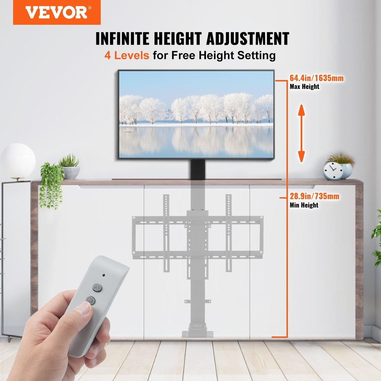 image-VEVOR Automated TV Elevator, 39.4" Stroke, Supports 32-70" TVs, Adjustable Height 28.74-68.11", Remote Controlled, Max Load 154 lbs