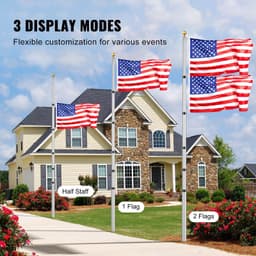 image-VEVOR 30FT Telescoping Flag pole Kit, Heavy Duty Aluminum Alloy in Ground Flag Poles for Outside, 3 Display Modes Flagpole with 3x5 American Flag, Professional Accessories, Silver