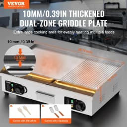 image-VEVOR Commercial Electric Griddle, 2800W Countertop Half-Flat Top Grill, 122℉-572℉ Adjustable Temp, 28.74x15.75x0.39in Stainless Steel Griddle Grill with 2 Shovels for Home or Restaurant (No Plug)
