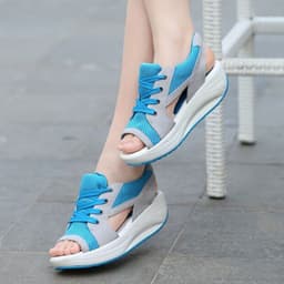 image-Women's Wedge Sandals - Mesh Canvas Moonlight