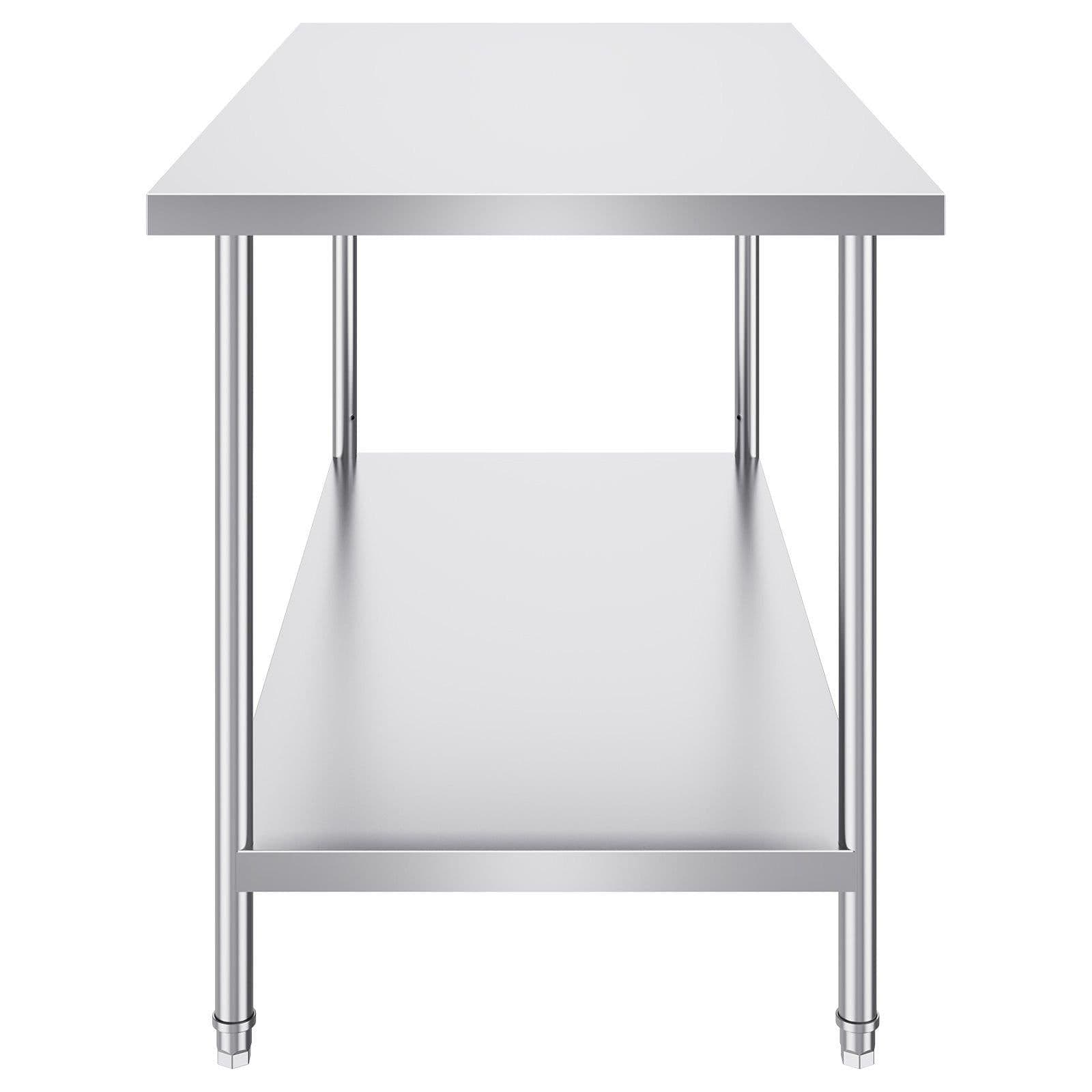 image-VEVOR Stainless Steel Prep Table, 30 x 60 x 34 Inch, 910 lbs Load Capacity, Heavy Duty Metal Worktable with 3 Adjustable Height Levels, Commercial Workstation for Kitchen Garage Restaurant Backyard