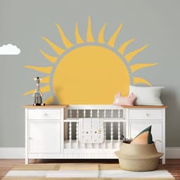 image-Large Half Sun Wall Decal | Cheerful Nursery Wall Art Sticker | Kids Room Sunshine Decor | Baby Room Wall Decoration