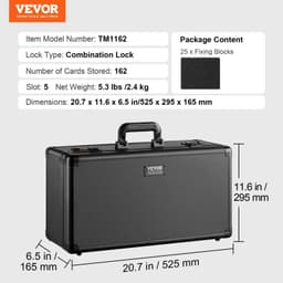 image-VEVOR Graded Card Storage Box, 5 Slots, Graded Sports Cards Holder Carrying Case with Coded Lock Foam Dividers, for 162 PSA Graded Cards 115 BGS Cards 130 SGC Cards 585 Top Loaders or 999+ Loose Cards
