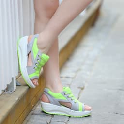 image-Women's Wedge Sandals - Mesh Canvas Moonlight