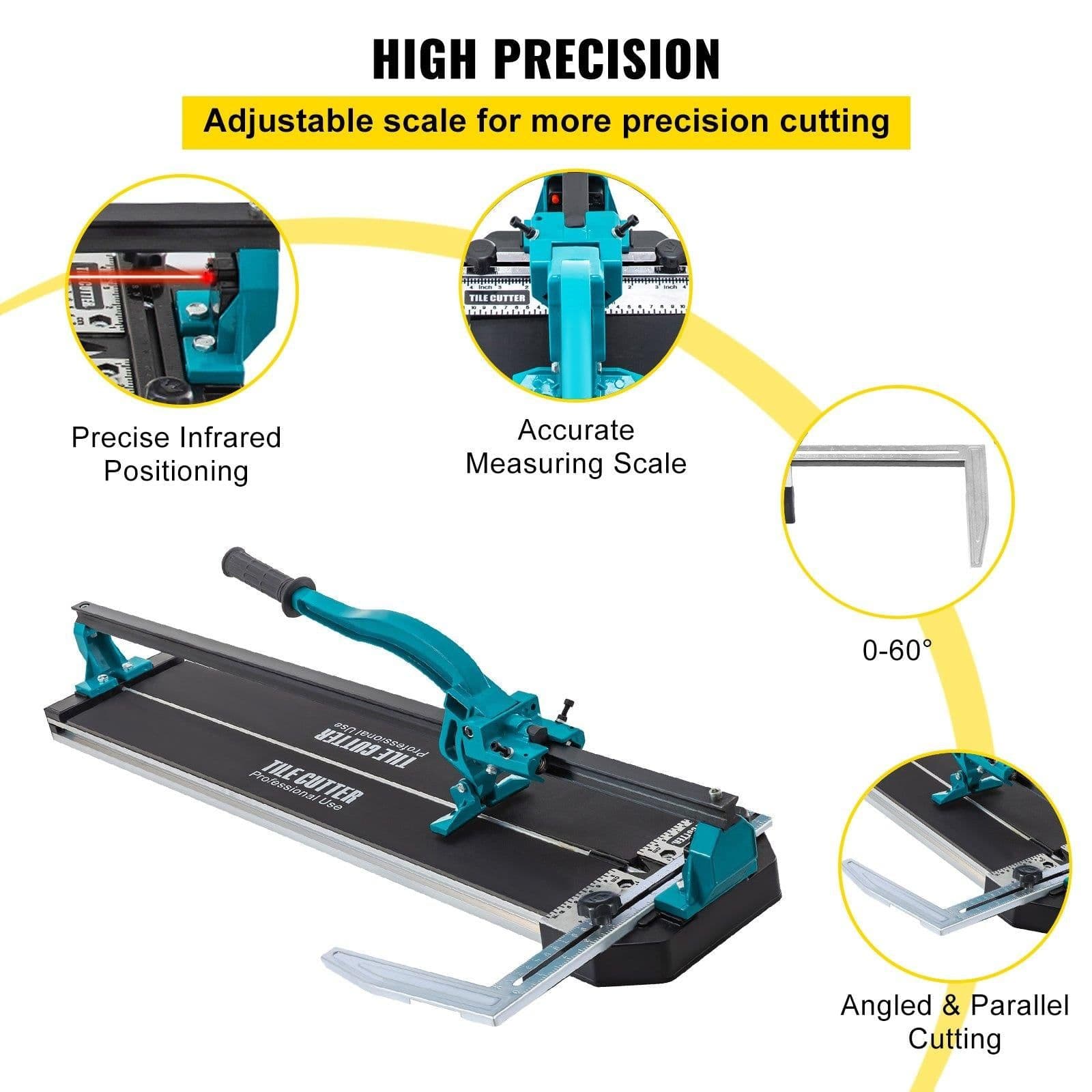 image-VEVOR Tile Cutter 31 Inch,Manual Tile Cutter Single Rail with Precise Laser Positioning, Alloy Cutter Wheel with Ergonomic Handle, Accurate Rulers, For Large Tile 0.24"-0.59" Thickness
