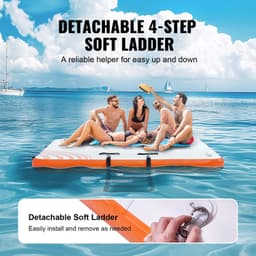 image-VEVOR Inflatable Floating Dock, 6 x 5FT Inflatable Dock Platform, Non-Slip Water Floating Dock Mat with Portable Carrying Bag & Detachable Ladder, Floating Platform Island Raft for Pool Beach Ocean