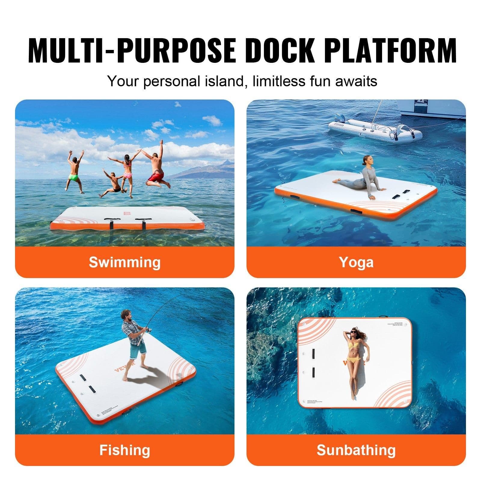 image-VEVOR Inflatable Floating Dock, 6 x 5FT Inflatable Dock Platform, Non-Slip Water Floating Dock Mat with Portable Carrying Bag & Detachable Ladder, Floating Platform Island Raft for Pool Beach Ocean