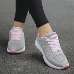 image-Women's Sports Sneakers - Mesh Upper, Low Wedge Heel
