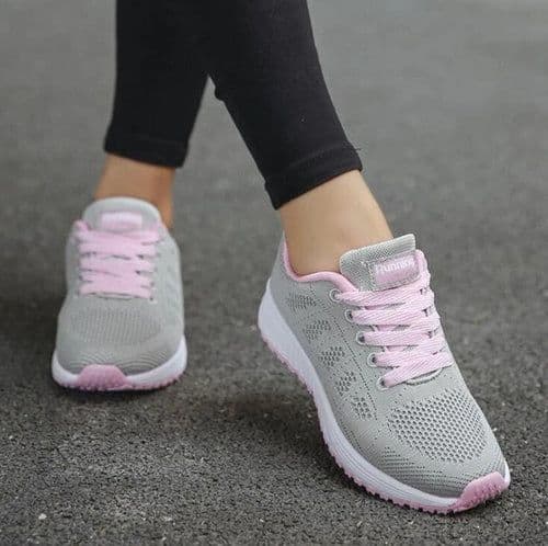 image-Women's Sports Sneakers - Mesh Upper, Low Wedge Heel