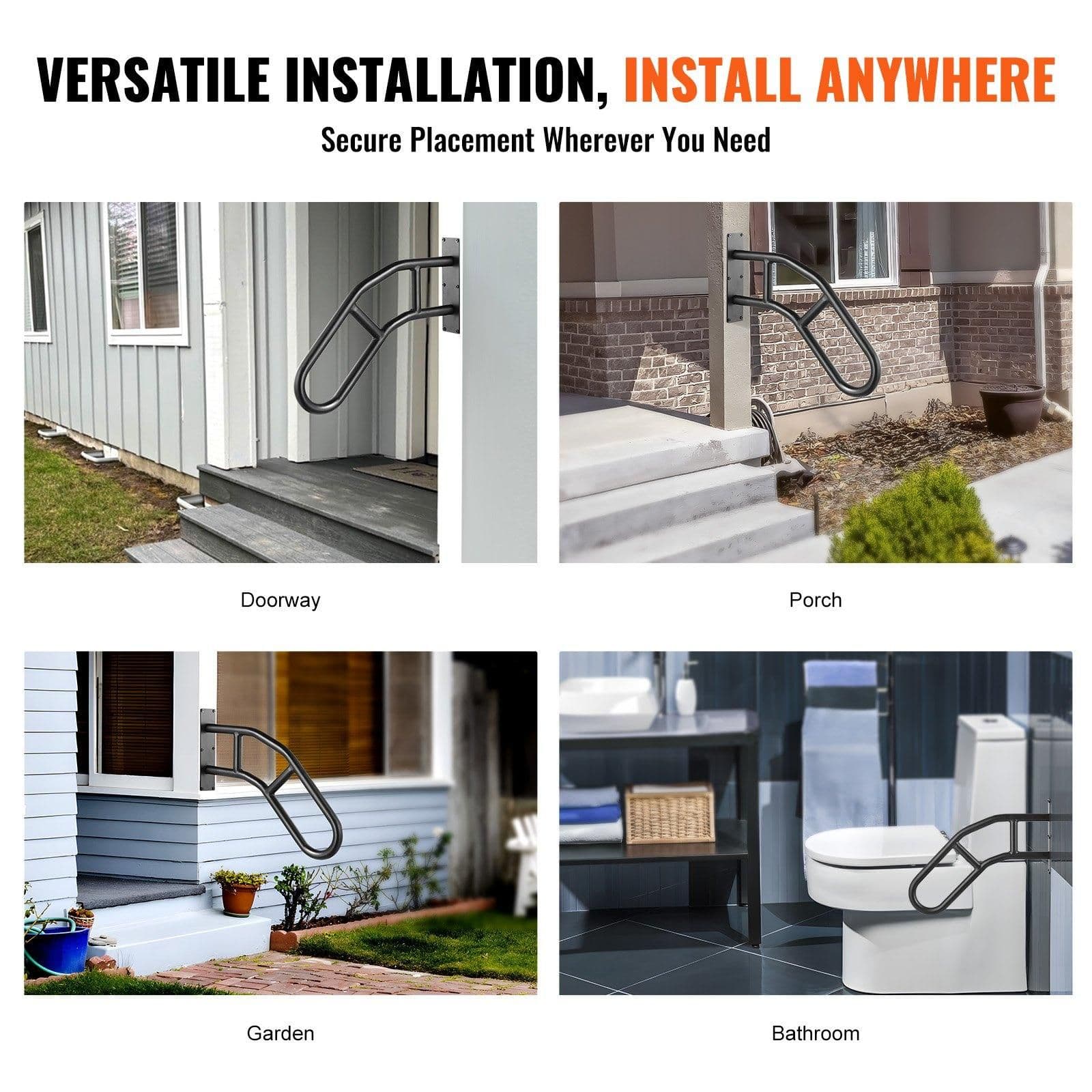 image-VEVOR Handrails for Outdoor Steps, 29" Length Wall Mount Safety Railings for 1-3 Steps, U-Shaped Handrail with Matte Black Finished, Stair Handrails for Kids, Elderly, Pregnant Women, Disabled