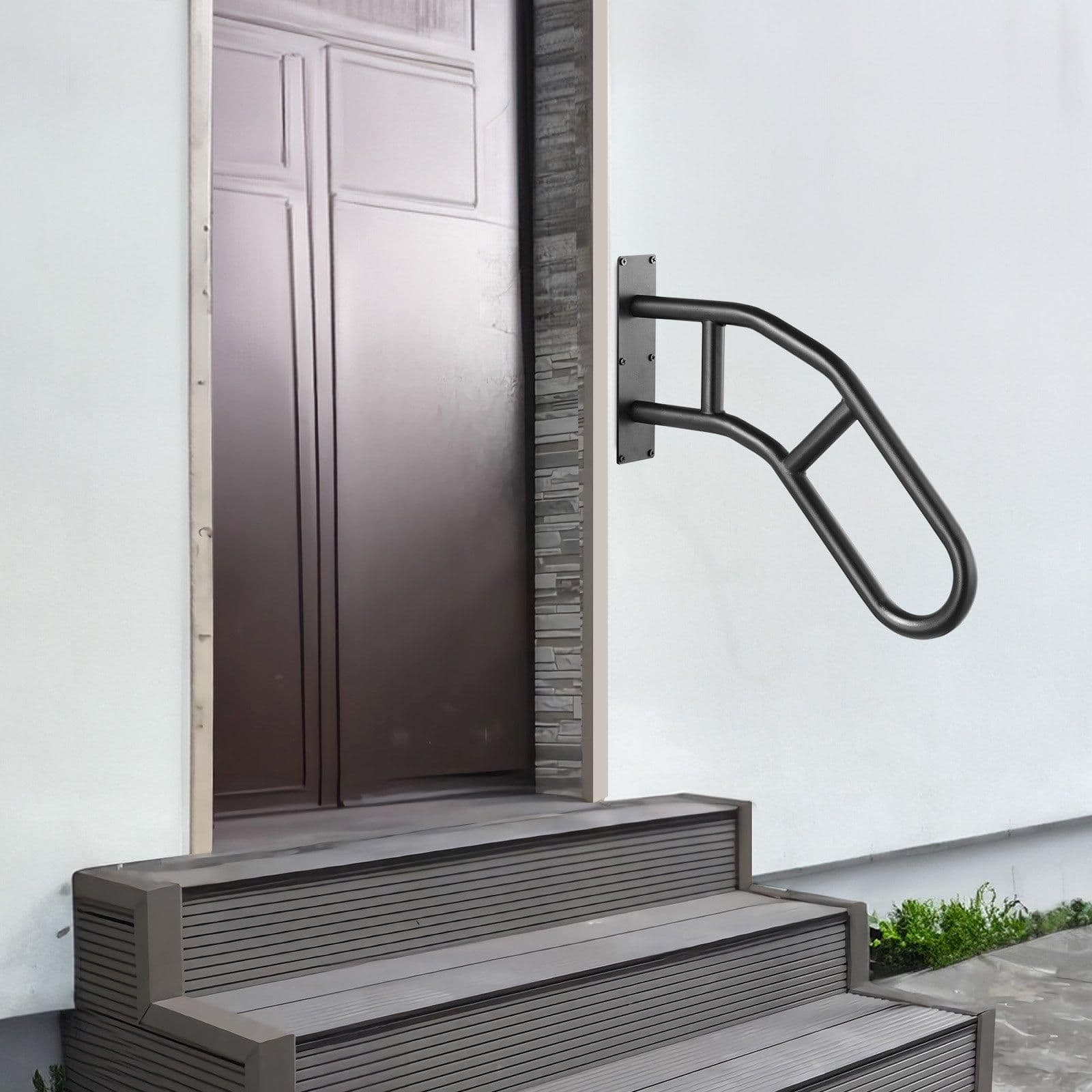 image-VEVOR Handrails for Outdoor Steps, 29" Length Wall Mount Safety Railings for 1-3 Steps, U-Shaped Handrail with Matte Black Finished, Stair Handrails for Kids, Elderly, Pregnant Women, Disabled