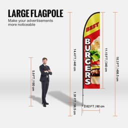 image-VEVOR Burger Restaurant Advertising Feather Flag with Pole Kit, Advertising Flags for Business Outside, Includes 1 Banner Flag, 1 Pole, 1 Ground Stake, Swooper Flag for Businesses 16.3 FT