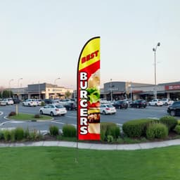 image-VEVOR Burger Restaurant Advertising Feather Flag with Pole Kit, Advertising Flags for Business Outside, Includes 1 Banner Flag, 1 Pole, 1 Ground Stake, Swooper Flag for Businesses 16.3 FT