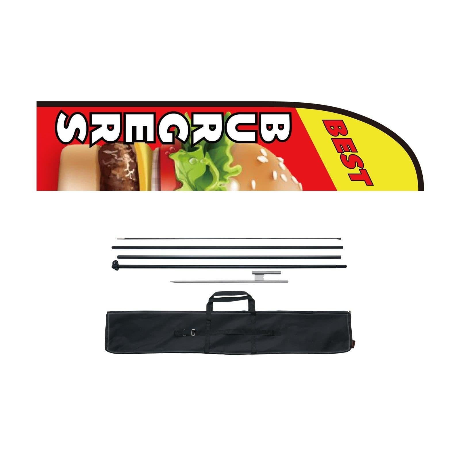 image-VEVOR Burger Restaurant Advertising Feather Flag with Pole Kit, Advertising Flags for Business Outside, Includes 1 Banner Flag, 1 Pole, 1 Ground Stake, Swooper Flag for Businesses 16.3 FT