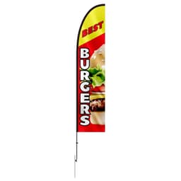 image-VEVOR Burger Restaurant Advertising Feather Flag with Pole Kit, Advertising Flags for Business Outside, Includes 1 Banner Flag, 1 Pole, 1 Ground Stake, Swooper Flag for Businesses 16.3 FT