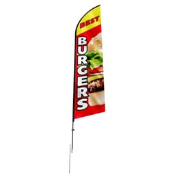 image-VEVOR Burger Restaurant Advertising Feather Flag with Pole Kit, Advertising Flags for Business Outside, Includes 1 Banner Flag, 1 Pole, 1 Ground Stake, Swooper Flag for Businesses 16.3 FT