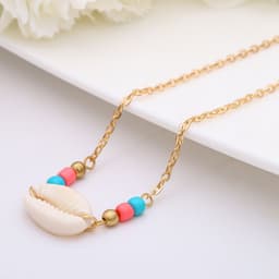 image-European and American cross-border jewelry Simple ethnic style shell necklace for women Personality and versatile contrasting color bead handmade necklace