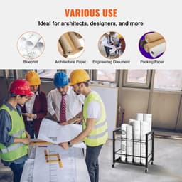 image-VEVOR Blueprint Storage Rack, 12 Slots Blueprint Holder with Wheels, Mobile Metal Blueprint Storage Cart for Map Poster Architectural Construction Plan, Roll File Organizer for Home, Office, School