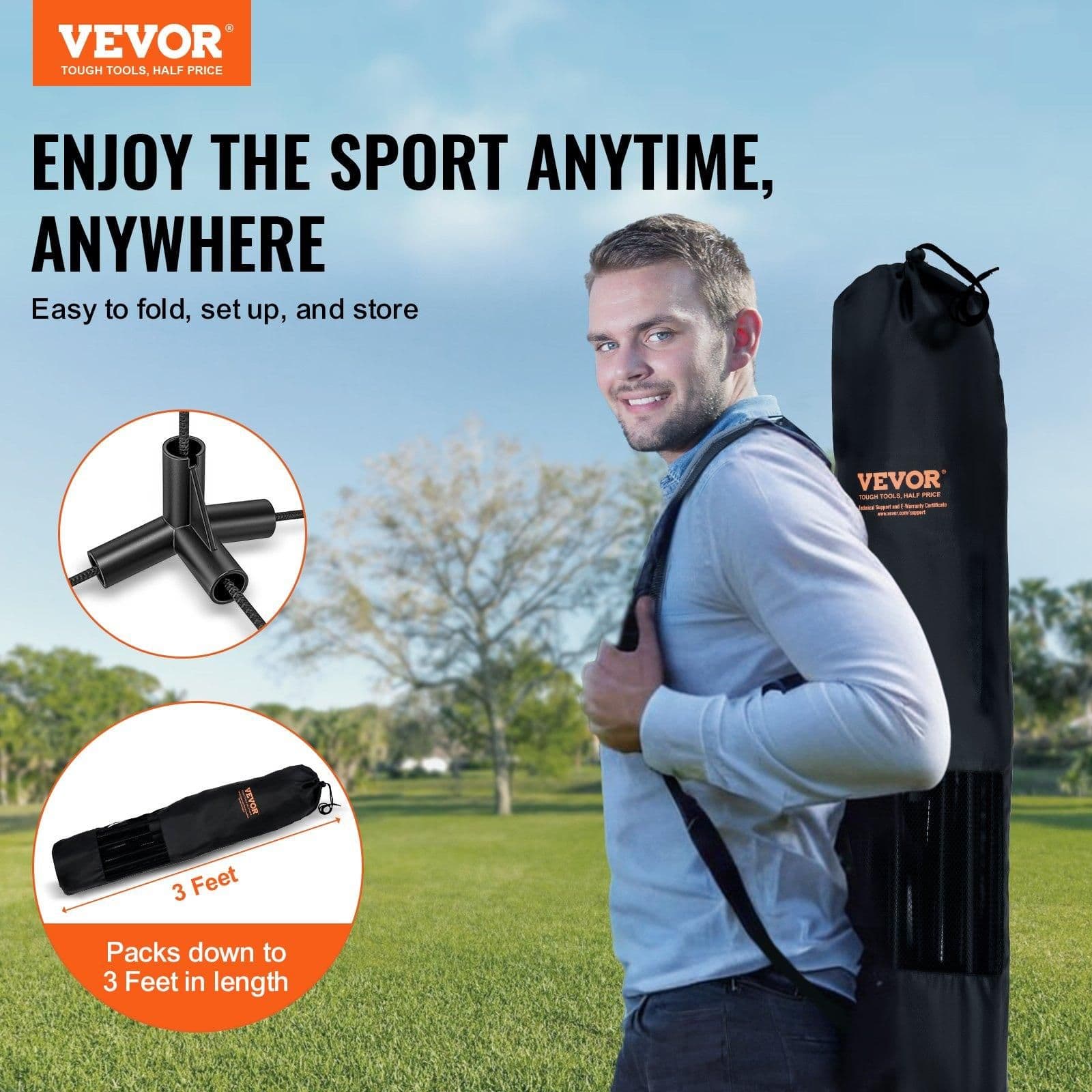 image-VEVOR Badminton Net, Height Adjustable Volleyball Net, 14ft Wide Foldable Pickleball Net, Portable Easy Setup Tennis Net Set with Poles, Stand and Carry Bag, for Kids Backyard Game Indoor Outdoor Use