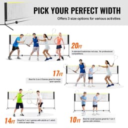 image-VEVOR Badminton Net, Height Adjustable Volleyball Net, 14ft Wide Foldable Pickleball Net, Portable Easy Setup Tennis Net Set with Poles, Stand and Carry Bag, for Kids Backyard Game Indoor Outdoor Use