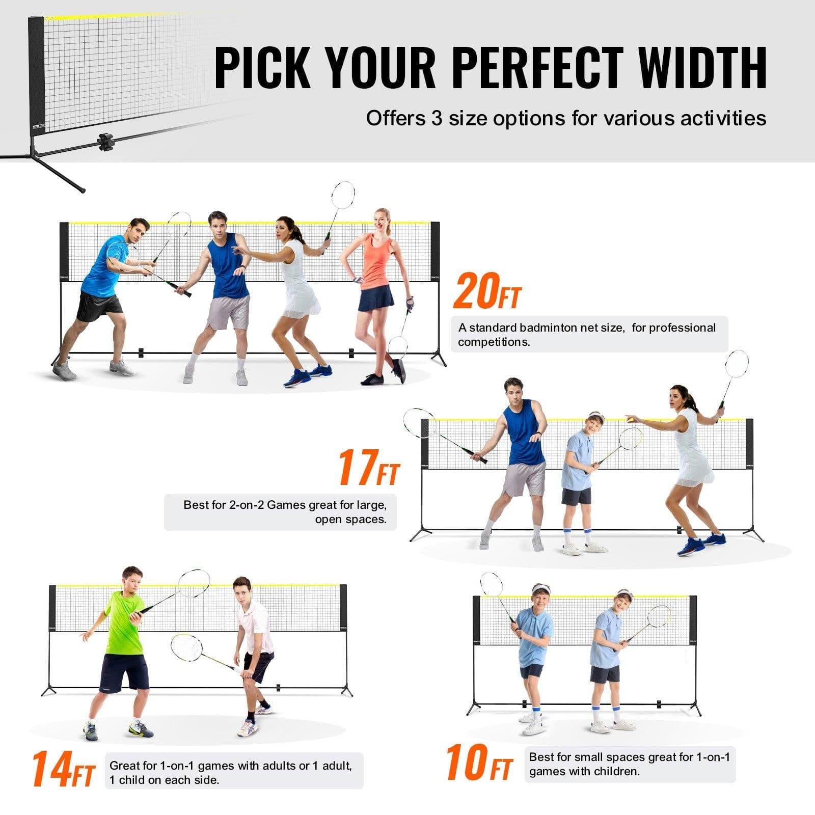 image-VEVOR Badminton Net, Height Adjustable Volleyball Net, 14ft Wide Foldable Pickleball Net, Portable Easy Setup Tennis Net Set with Poles, Stand and Carry Bag, for Kids Backyard Game Indoor Outdoor Use