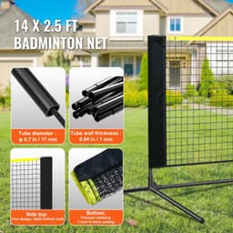 image-VEVOR Badminton Net, Height Adjustable Volleyball Net, 14ft Wide Foldable Pickleball Net, Portable Easy Setup Tennis Net Set with Poles, Stand and Carry Bag, for Kids Backyard Game Indoor Outdoor Use