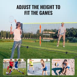 image-VEVOR Badminton Net, Height Adjustable Volleyball Net, 14ft Wide Foldable Pickleball Net, Portable Easy Setup Tennis Net Set with Poles, Stand and Carry Bag, for Kids Backyard Game Indoor Outdoor Use
