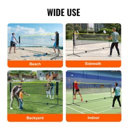 image-VEVOR Badminton Net, Height Adjustable Volleyball Net, 14ft Wide Foldable Pickleball Net, Portable Easy Setup Tennis Net Set with Poles, Stand and Carry Bag, for Kids Backyard Game Indoor Outdoor Use