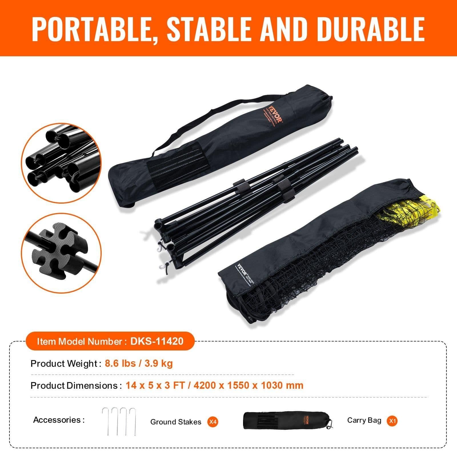 image-VEVOR Badminton Net, Height Adjustable Volleyball Net, 14ft Wide Foldable Pickleball Net, Portable Easy Setup Tennis Net Set with Poles, Stand and Carry Bag, for Kids Backyard Game Indoor Outdoor Use