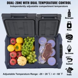 image-VEVOR Car Refrigerator, 12 Volt Car Refrigerator Fridge, 32 L Dual Zone Portable Freezer, -4℉-68℉ Adjustable Range, 12/24V DC and 100-240V AC Compressor Cooler for Outdoor, Camping, RV