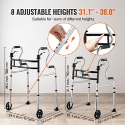 image-VEVOR Folding Walker on Wheels, 3-in-1 Stand-Assist Folding Walkers with Adjustable Height and Width, Lightweight Aluminum | Front Wheeled Mobility Aid for Elderly Handicapped Disabled, Up to 350LBS