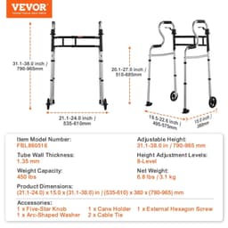 image-VEVOR Folding Walker on Wheels, 3-in-1 Stand-Assist Folding Walkers with Adjustable Height and Width, Lightweight Aluminum | Front Wheeled Mobility Aid for Elderly Handicapped Disabled, Up to 350LBS