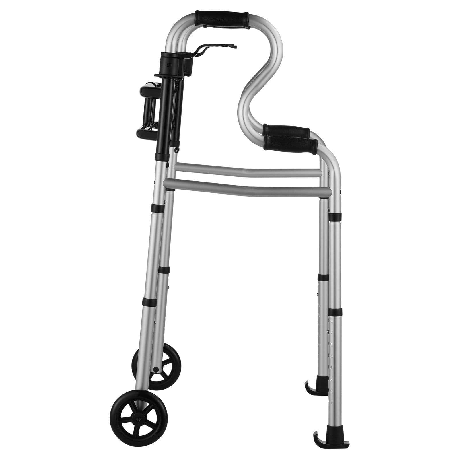 image-VEVOR Folding Walker on Wheels, 3-in-1 Stand-Assist Folding Walkers with Adjustable Height and Width, Lightweight Aluminum | Front Wheeled Mobility Aid for Elderly Handicapped Disabled, Up to 350LBS