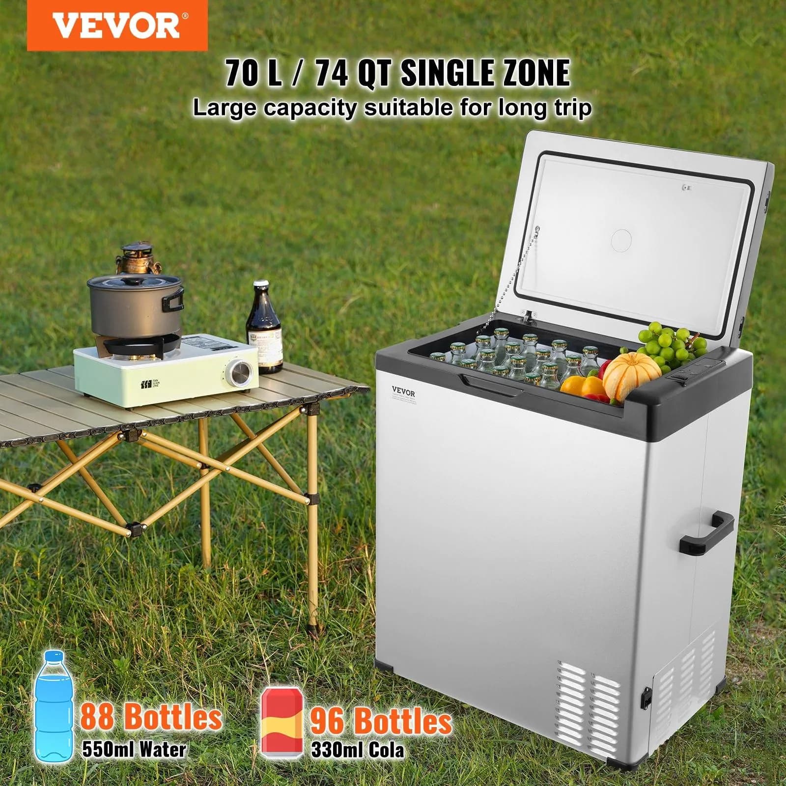image-VEVOR Car Refrigerator, 12 Volt Car Refrigerator Fridge, 70 L Single Zone Portable Freezer, -4℉-68℉ Adjustable Range, 12/24V DC and 100-240V AC Compressor Cooler for Outdoor, Camping, RV