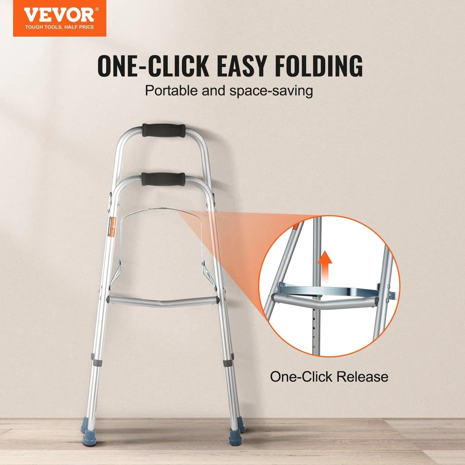 image-VEVOR Folding Hemi Walker, One Arm Folding Walker for Seniors with 6-Level Adjustable Height, Lightweight Aluminum | Side One-Hand Style Mobility Aid for Elderly Handicapped Disabled, Up to 350LBS