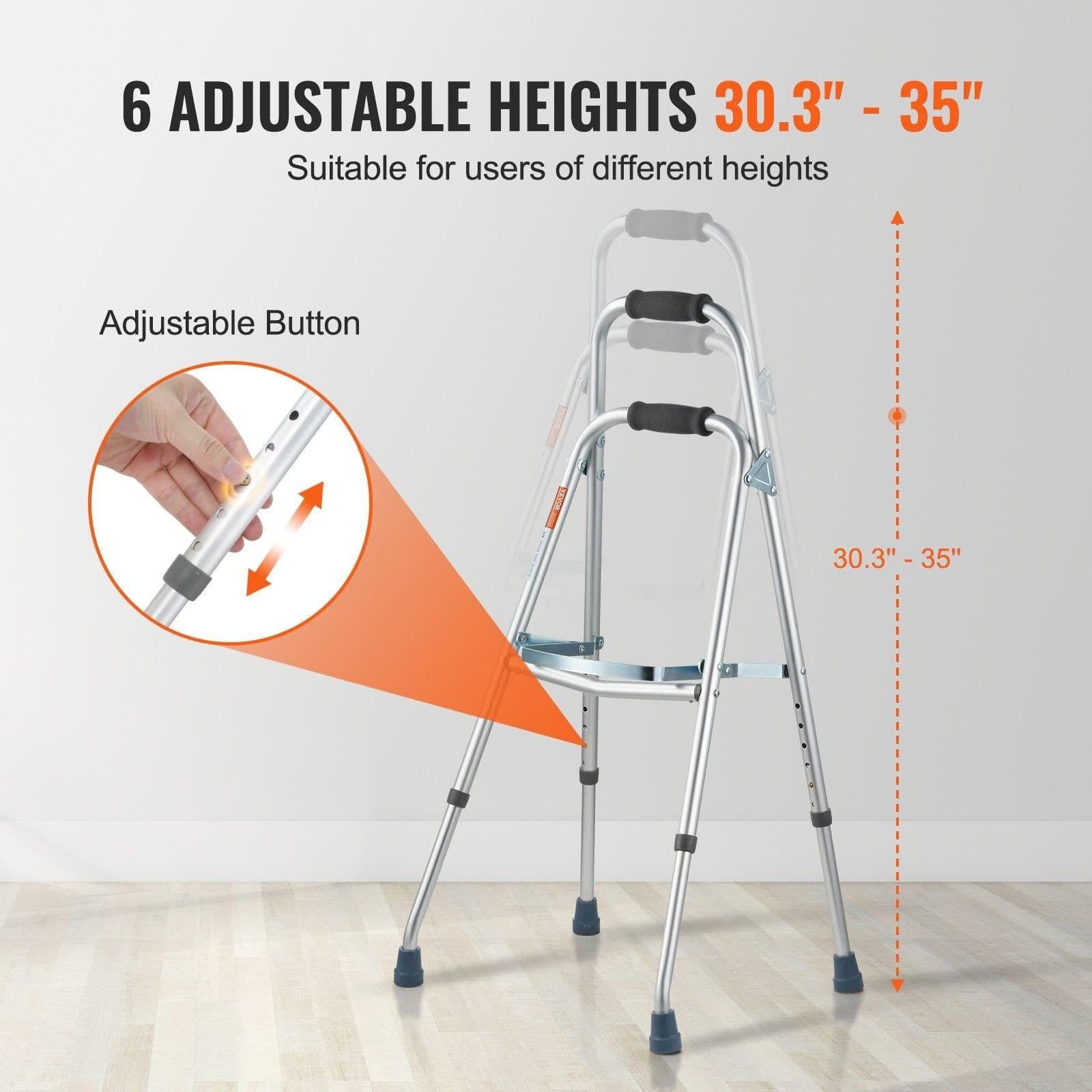 image-VEVOR Folding Hemi Walker, One Arm Folding Walker for Seniors with 6-Level Adjustable Height, Lightweight Aluminum | Side One-Hand Style Mobility Aid for Elderly Handicapped Disabled, Up to 350LBS